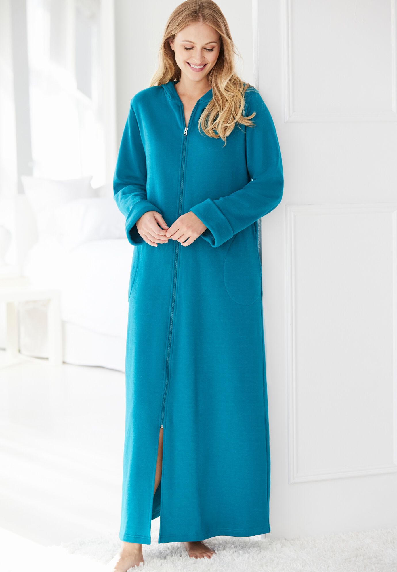 Long Hooded Fleece Sweatshirt Robe, , alternate image number 3