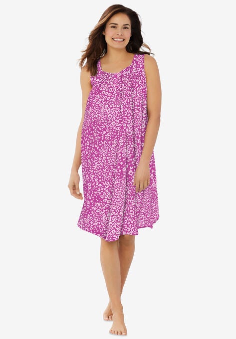 Pintuck Cooling Sleeveless Sleepshirt, PARADISE PINK ANIMAL, hi-res image number null