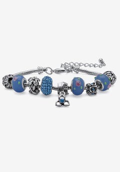 Bali Style Red Crystal Charm 8" Bracelet in Silvertone