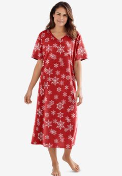 V-Neck Short Sleeve Midi Cotton Sleep Shirt