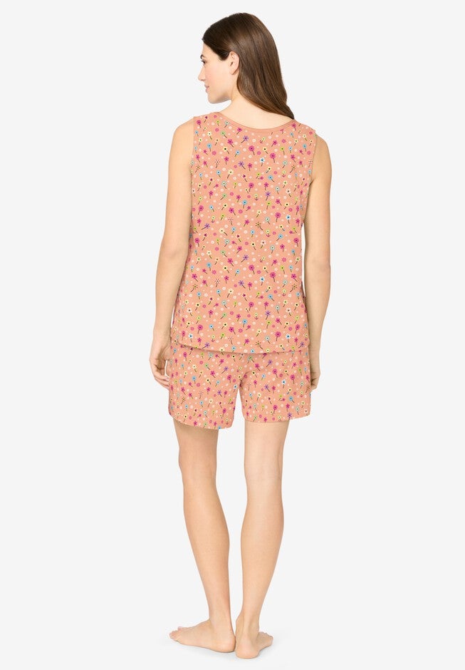 2-Piece Sleeveless Tee and Shorts PJ Set, HONEY PEACH FLORAL, on-hover image number null