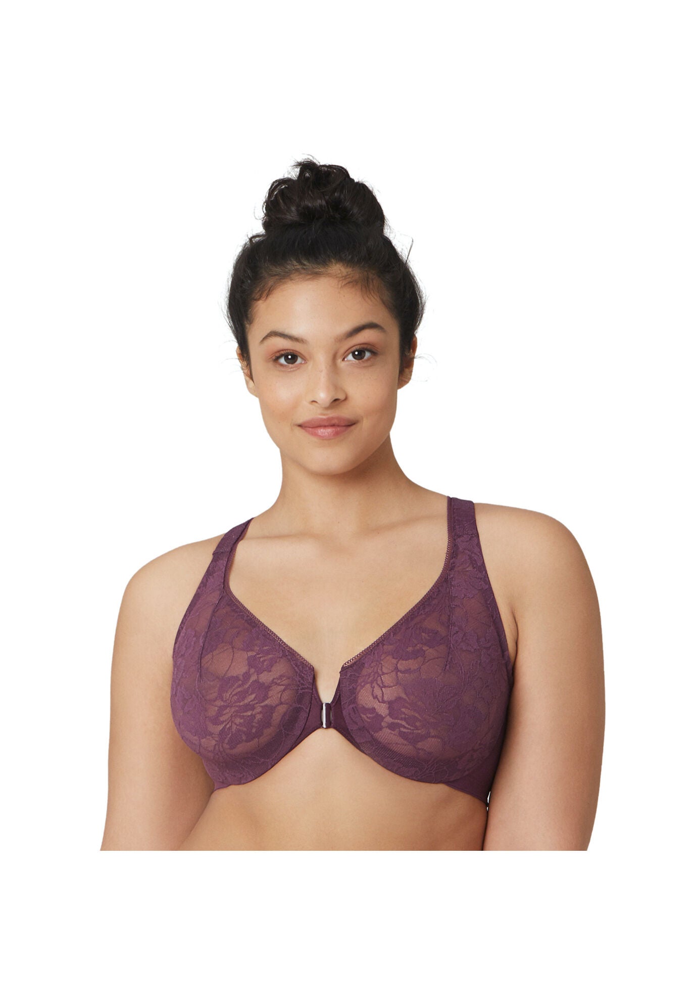 Glamorise Lacey T-Back Front-Closure WonderWire Underwire  Bra 9246 (Women&#39;s & Women&#39;s Plus), BLACK PLUM, hi-res image number 0