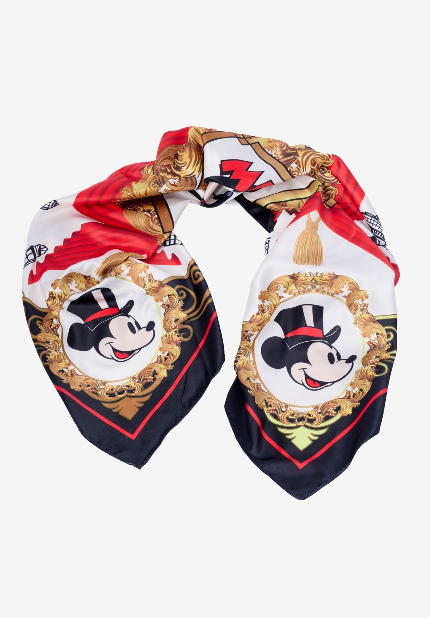 Disney Mickey Mouse Top Hat 35 inches x 35 inches Silky Square Scarf Head Wrap Neck Scarf, BLACK, alternate image number 6