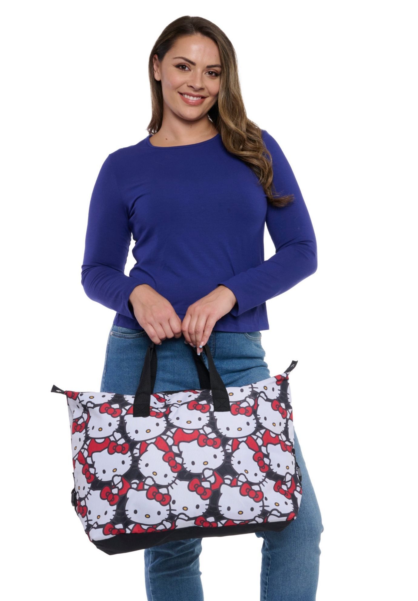 Hello Kitty Duffel Bag Travel Weekender Carry-On Large All-Over Print, WHITE, alternate image number 3
