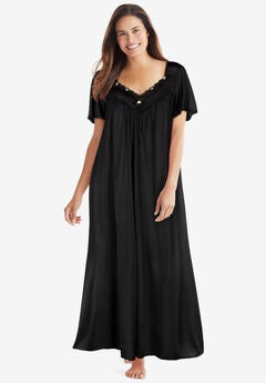 Long Silky Lace-Trim Gown