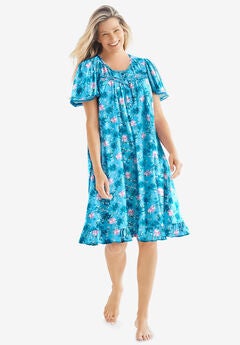 Short Floral Print Cotton Gown