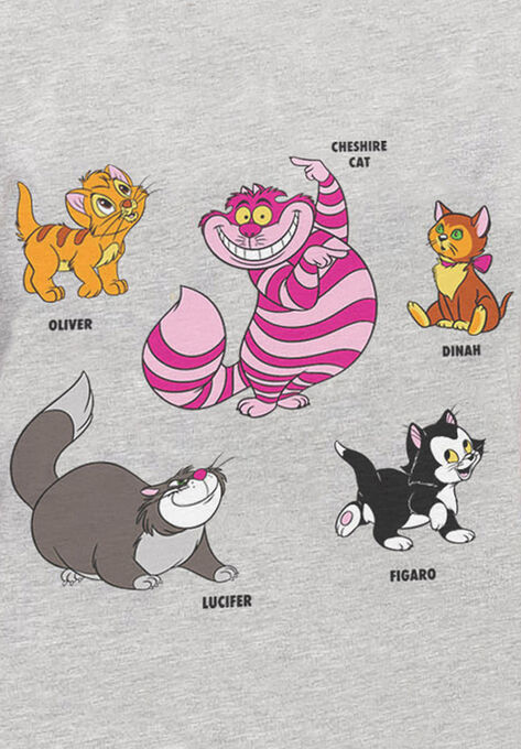 Disney Cats Short Sleeve T-Shirt Cheshire Cat Figaro Gray, , alternate image number null