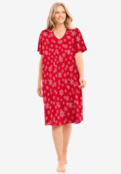 V-Neck Short Sleeve Knee-Length Cotton Sleepshirt