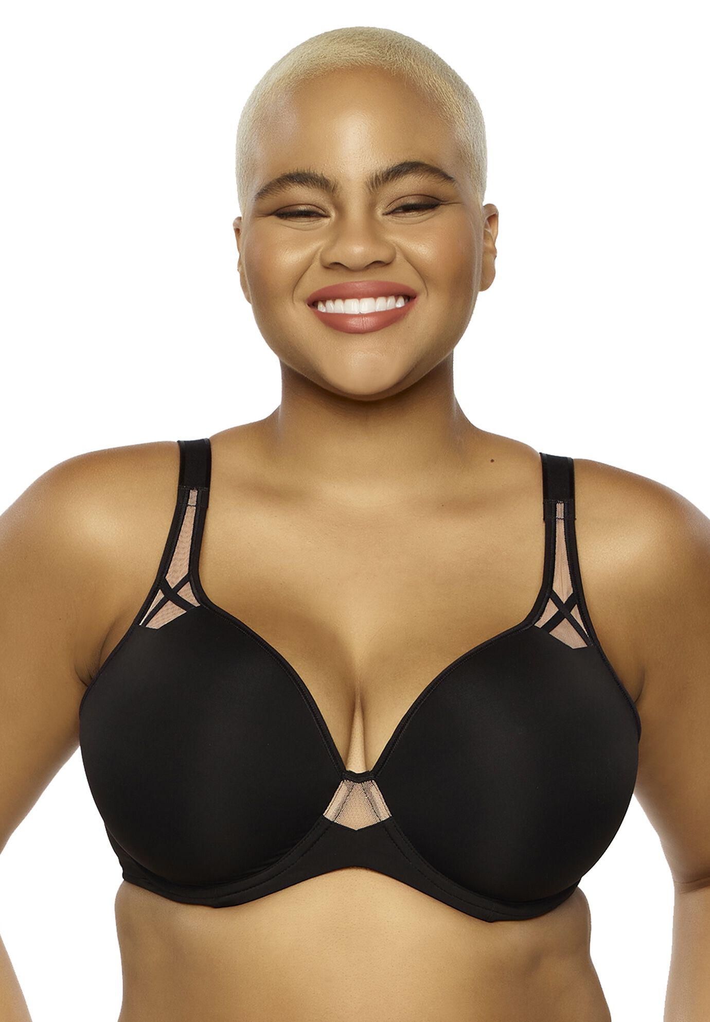 Amaranth Plush T-Shirt Bra With Sheer Details, BLACK, hi-res image number 0