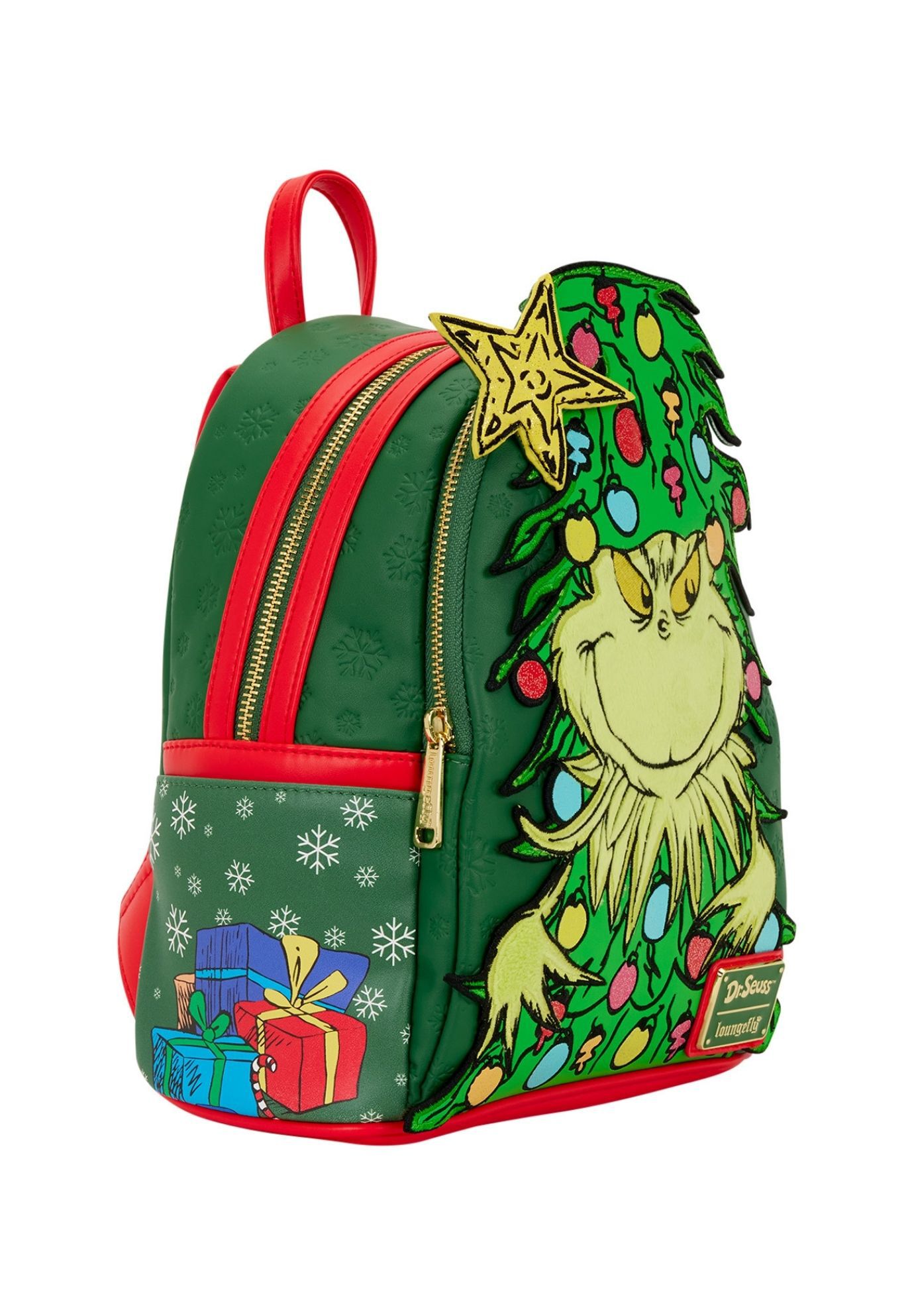 Loungefly x Dr. Seuss How the Grinch Stole Christmas! Tree Light Up Plush Mini Backpack, GREEN, alternate image number 4
