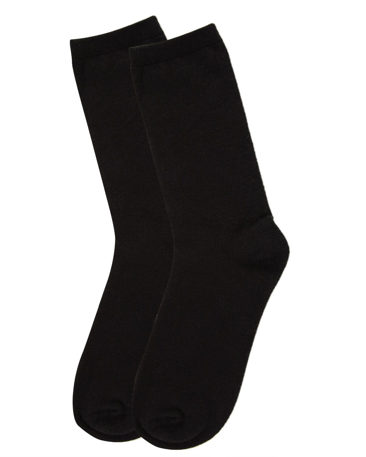 Women's Solid Soft Flat Knit Cashmere Blend Crew Sock, BLACK, alternate image number 2