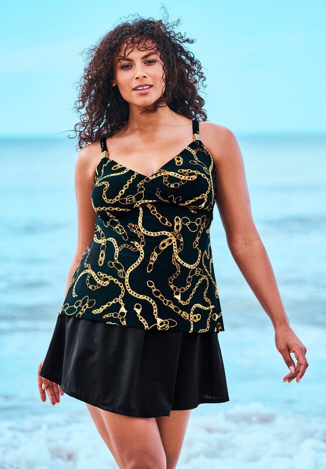 Hardware-Detail Tankini Top , GOLD CHAIN, hi-res image number null