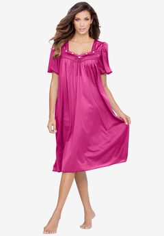 Short Silky Lace-Trim Gown