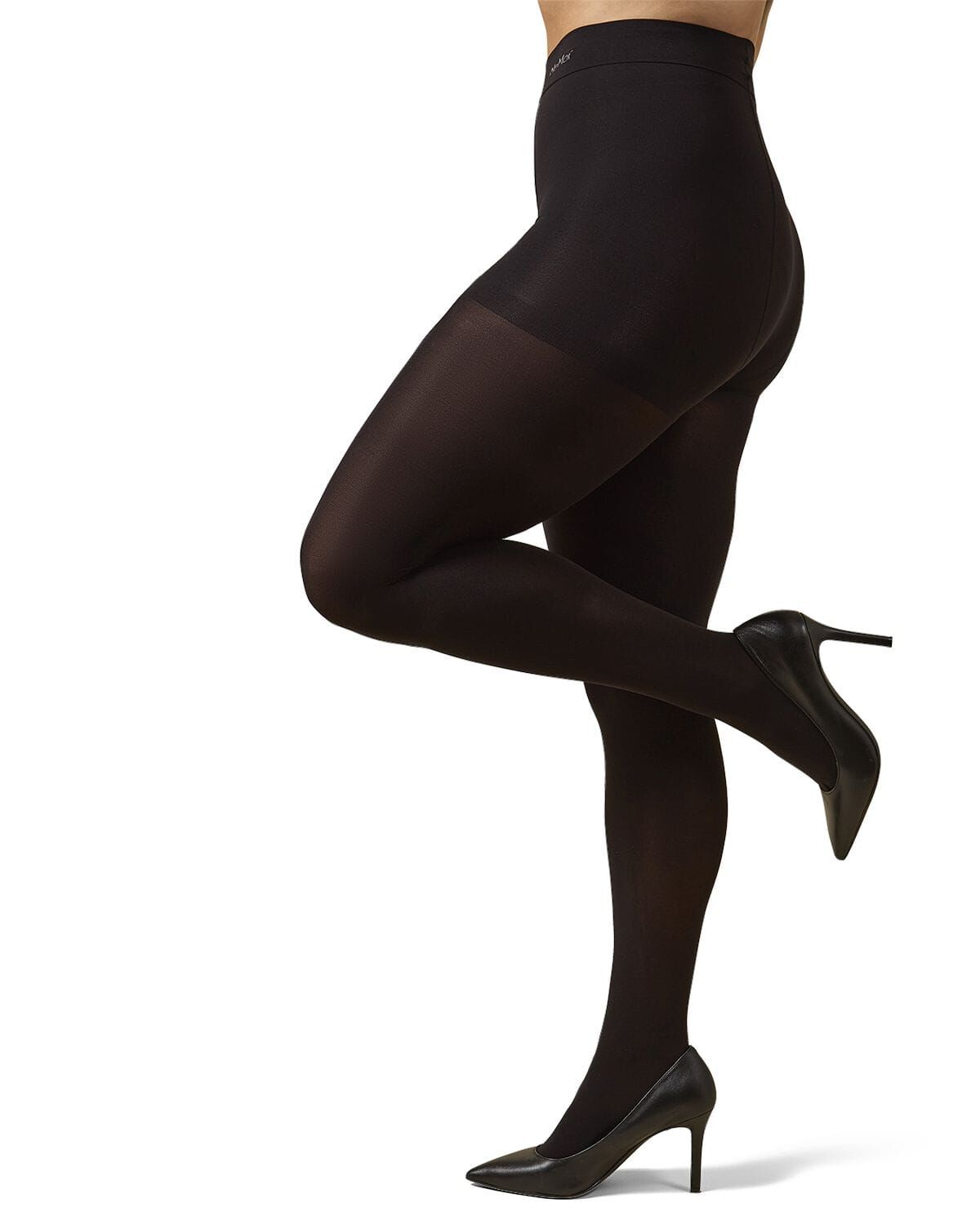 Microfiber Opaque Plus Size Curvy Control Top Tights, BLACK, hi-res image number 0