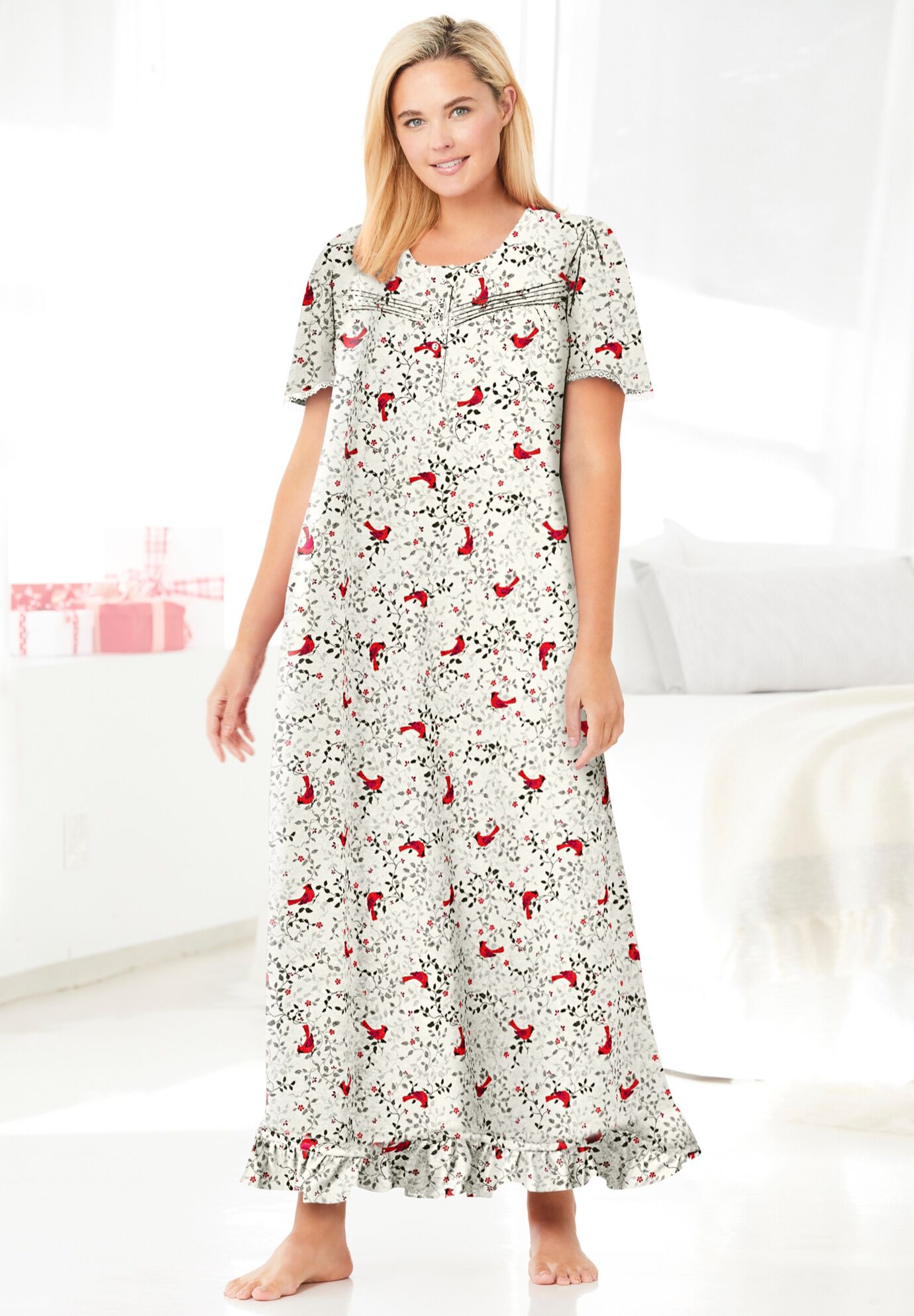 Long Floral Print Cotton Gown, , alternate image number 5