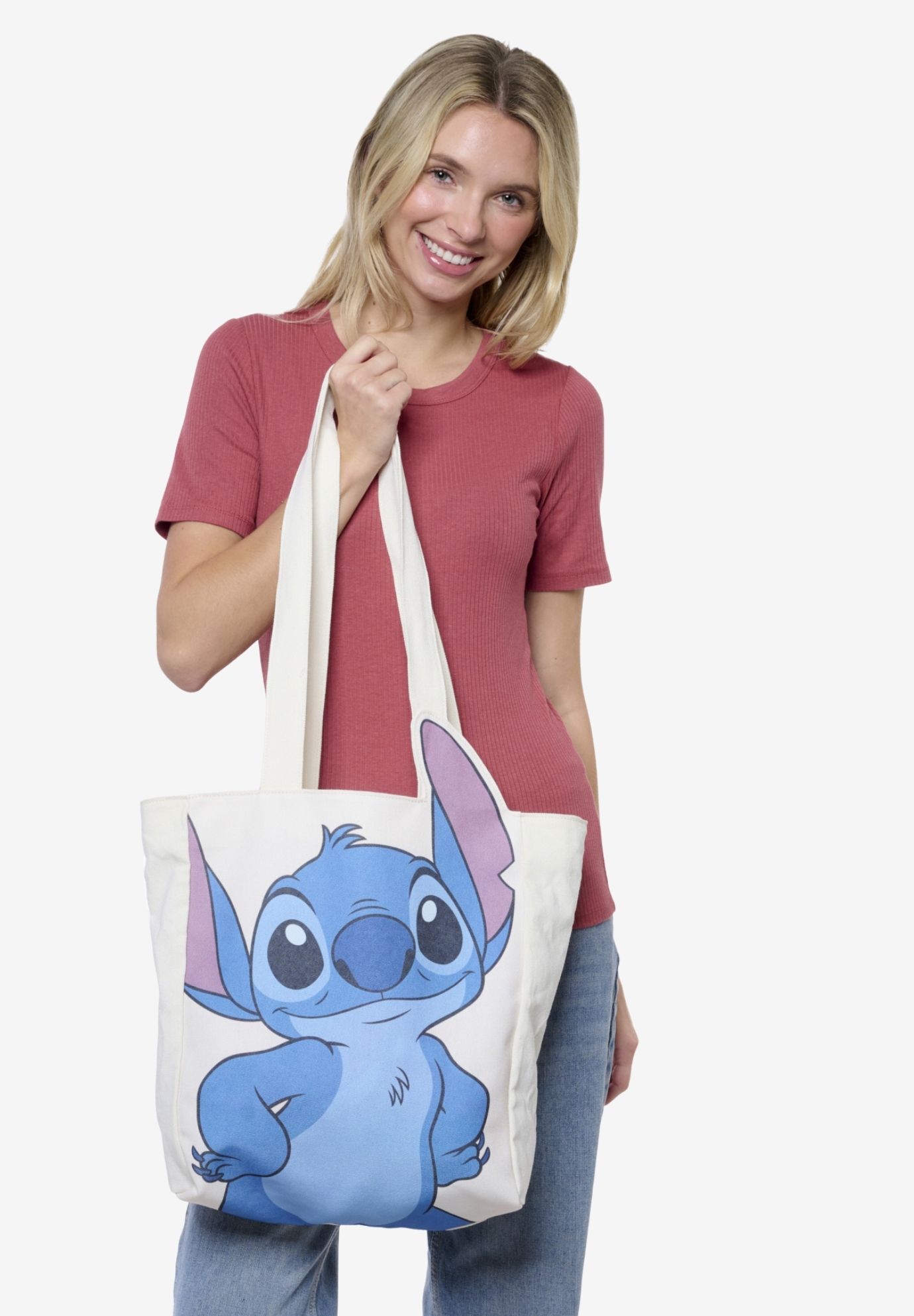 Disney Stitch Die-Cut Canvas Tote Bag with Shaped Top, BEIGE, alternate image number 5