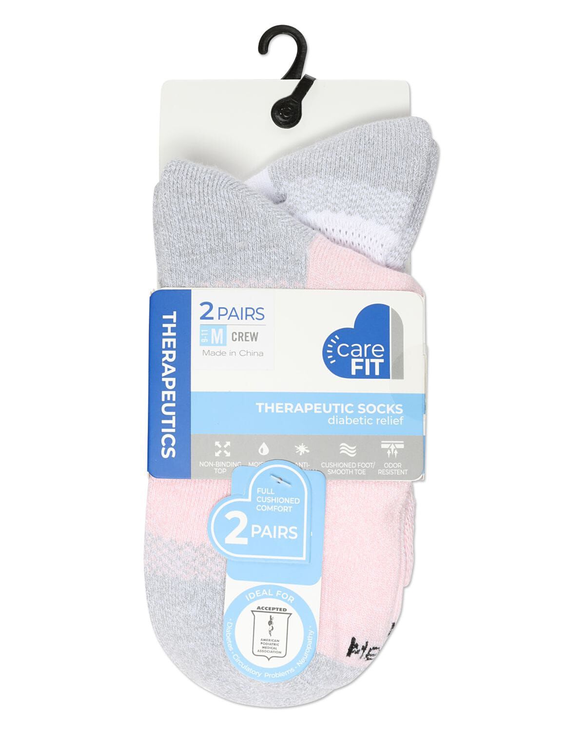 2 Pair Pack Unisex Diabetic Half Cushion Quarter Socks, PINK WHITE, alternate image number 1