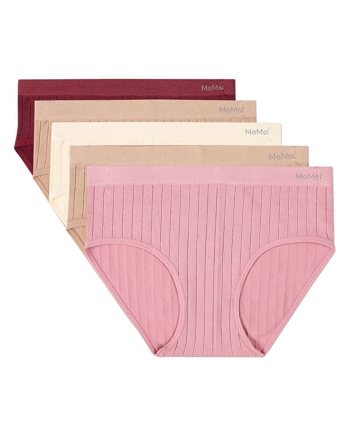 5 Pair Women's Seamless Wide-Rib Full-Coverage Tag-Free Briefs, BURGUNDY MULTI, hi-res image number 0