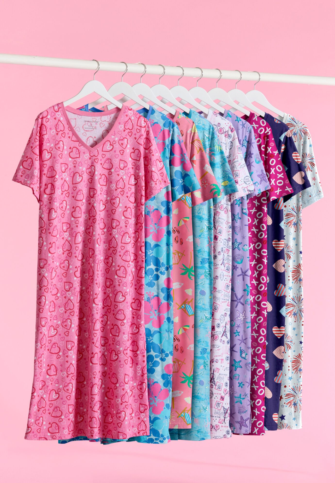 V-Neck Short Sleeve Midi Cotton Sleep Shirt, , alternate image number 6