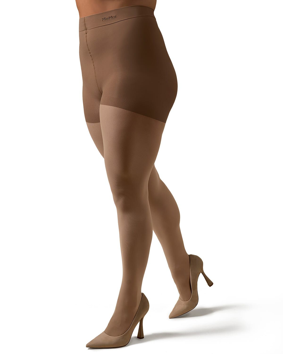 Microfiber Opaque Plus Size Curvy Control Top Tights, DARK CHOCOLATE, hi-res image number 0