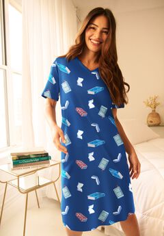 V-Neck Short Sleeve Knee-Length Cotton Sleepshirt