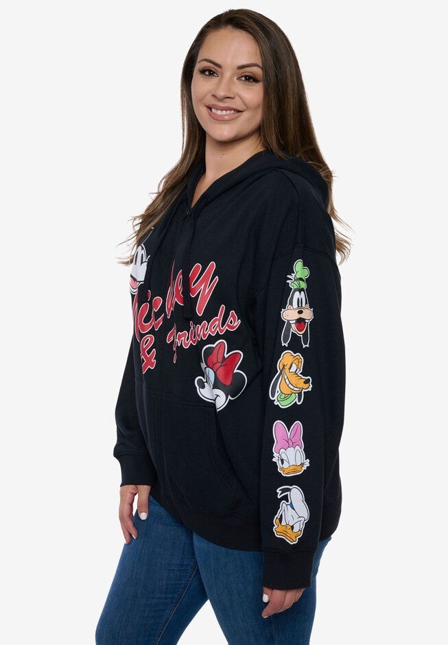 Women's Disney Mickey & Friends Hoodie Sweatshirt Black Zip Up, BLACK, alternate image number 4