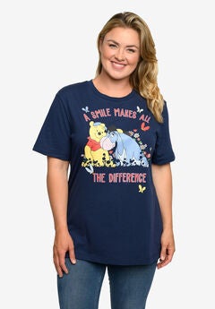 Winnie The Pooh & Eeyore T-Shirt Smile Flowers Navy