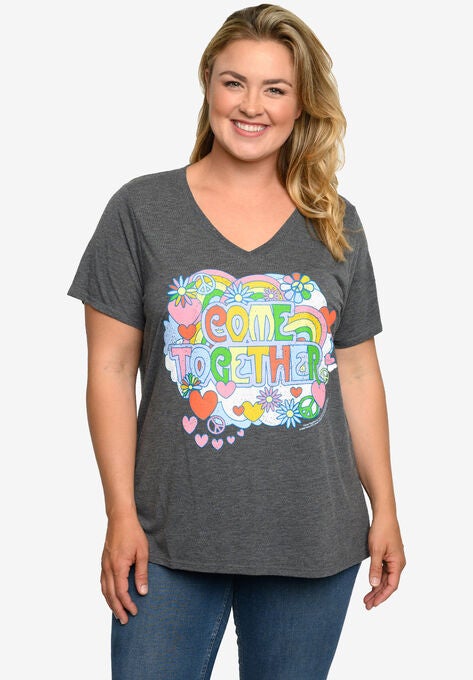 Beatles Come Together V-Neck T-Shirt Band Tee Heather Charcoal, , on-hover image number null