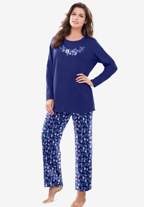 Long Sleeve Knit PJ Set , EVENING BLUE FLOWERS, hi-res image number null