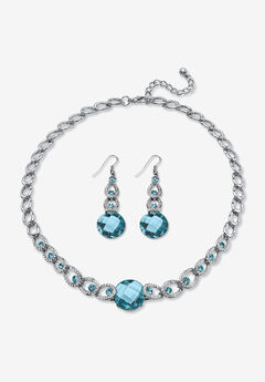 Silver Tone Collar Necklace and Earring Set, Simulated Birthstone