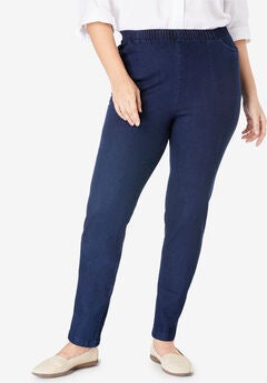 Straight Leg Fineline Pull-On Stretch Denim Jeans