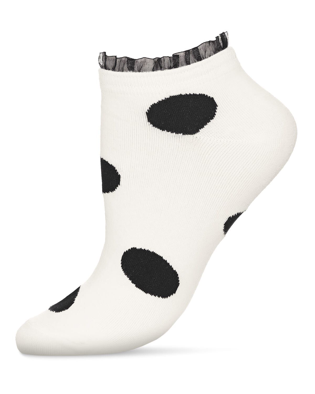 Women's Ruffle Polka Dot Cotton Blend Low-Cut Socks, IVORY, hi-res image number 0
