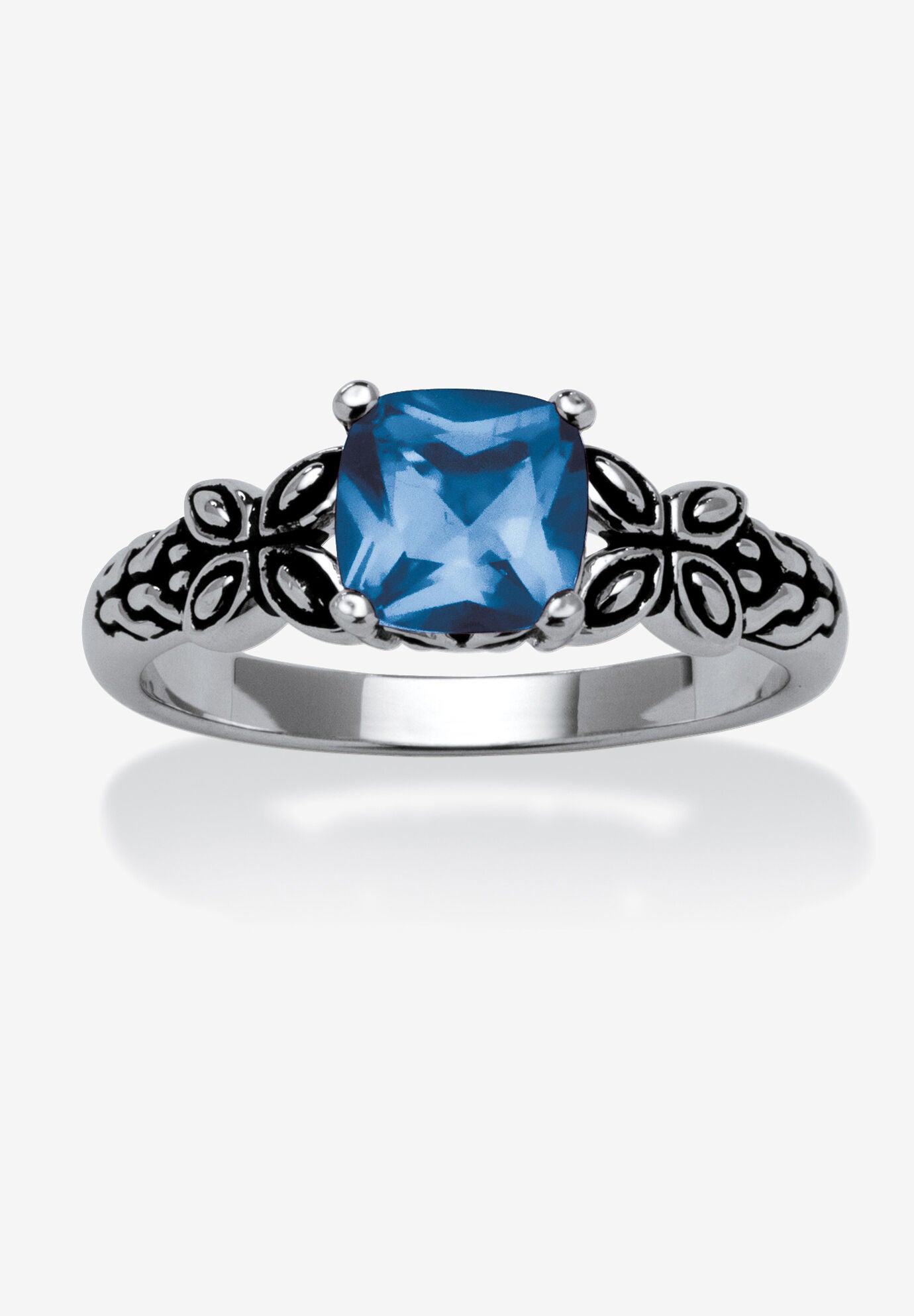 Cushion-Cut Birthstone Ring In Sterling Silver, MARCH, hi-res image number 0