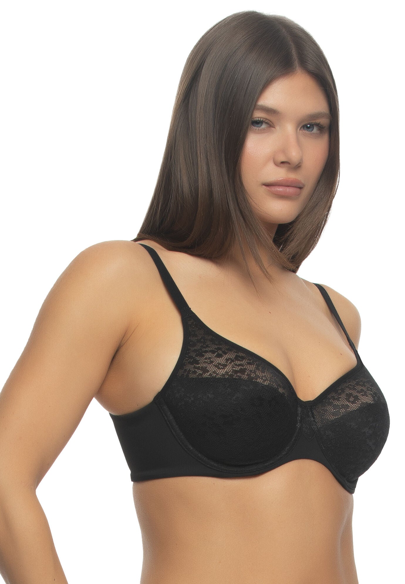 Prima Lace Moulded Unlined Bra, BLACK BLK, alternate image number 2