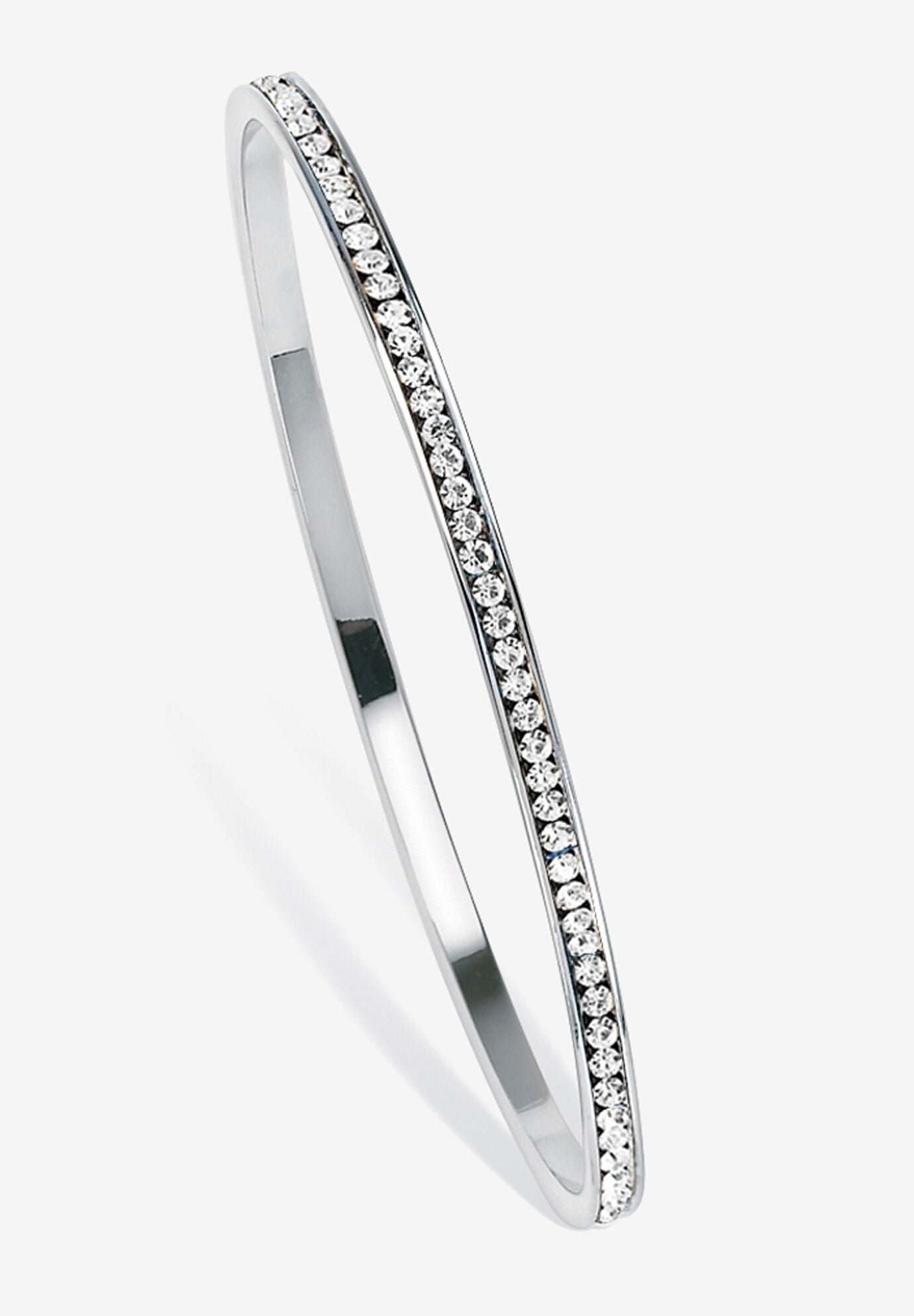 Silver Tone Eternity Bangle Bracelet Simulated Birthstones 7.5 inches, APRIL, hi-res image number 0