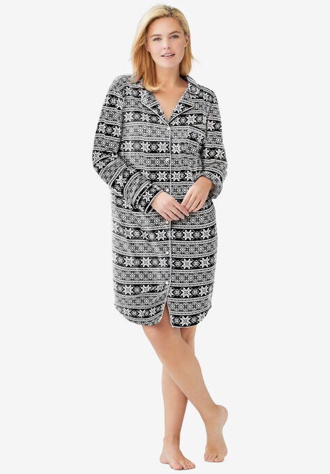 Knit Sleep Shirt , BLACK FAIR ISLE, hi-res image number null