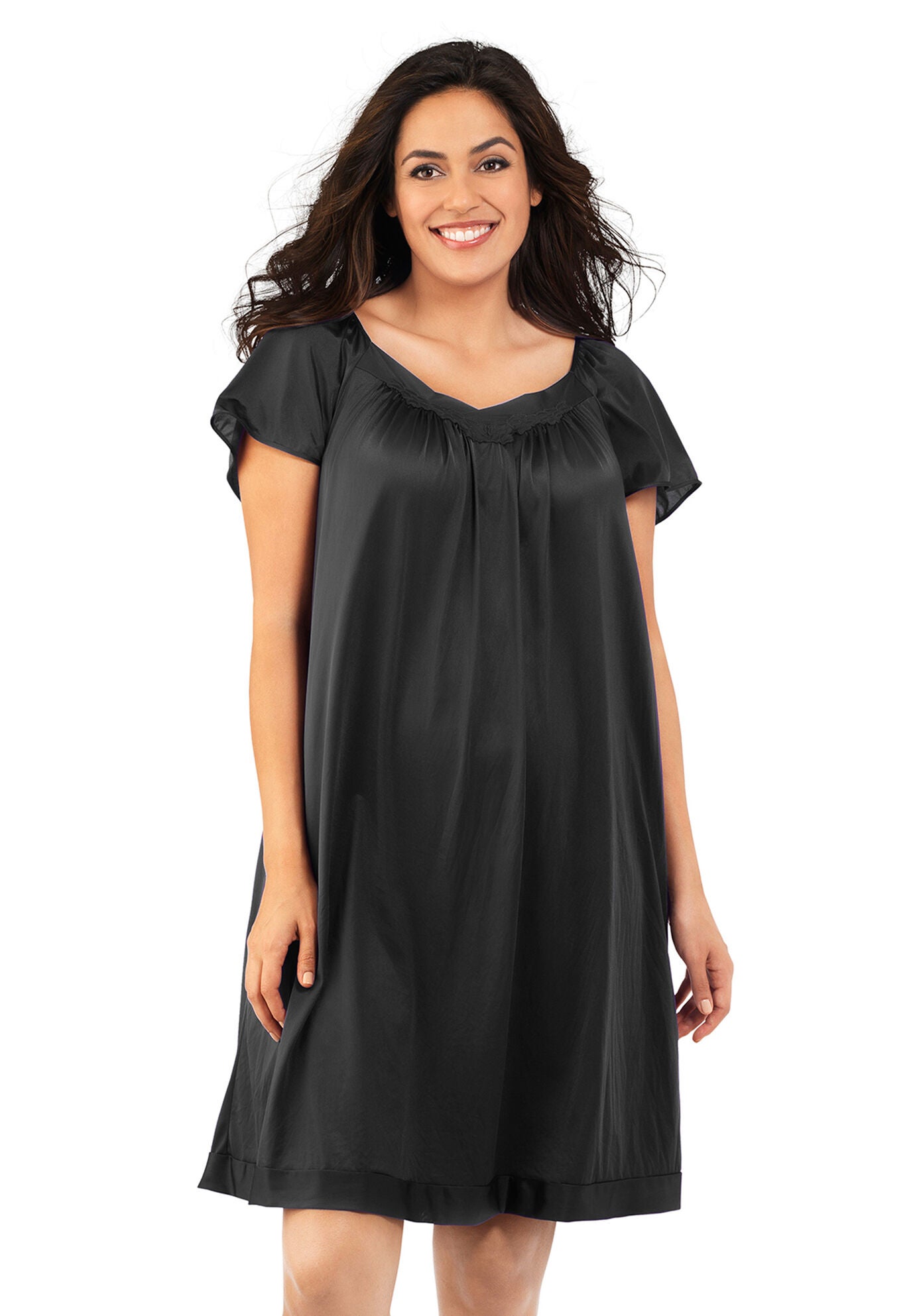 Exquisite Form® Flutter Sleeve Sleep Gown, MIDNIGHT BLACK, hi-res image number 0