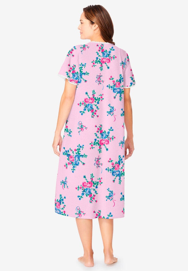 Short Pintuck Knit Gown, PERIWINKLE FLORAL, on-hover image number 1