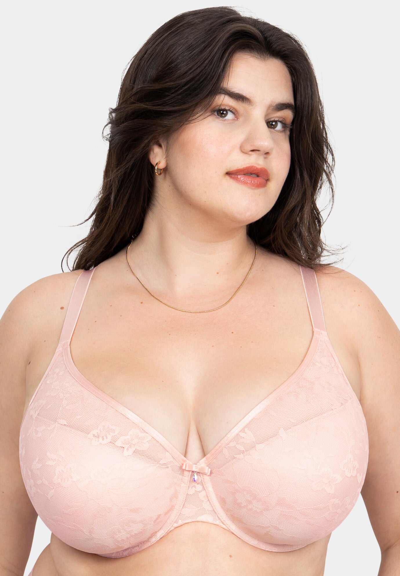 No Show Lace Plunge T-shirt Bra, BLUSHING ROSE, hi-res image number 0