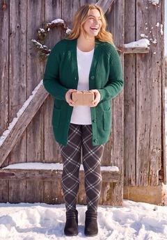 Shaker Button-Front Cardigan Sweater
