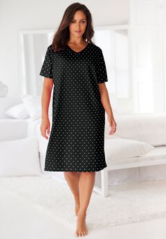 V-Neck Short Sleeve Knee-Length Cotton Sleepshirt