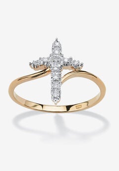 Yellow Gold-Plated Sterling Silver Genuine Diamond Accent Cross Ring