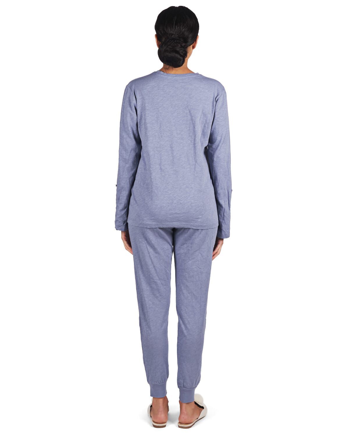 Women's 100% Cotton Slub Knit Metallic Star Accent Pajama Set, BLUE, alternate image number 2