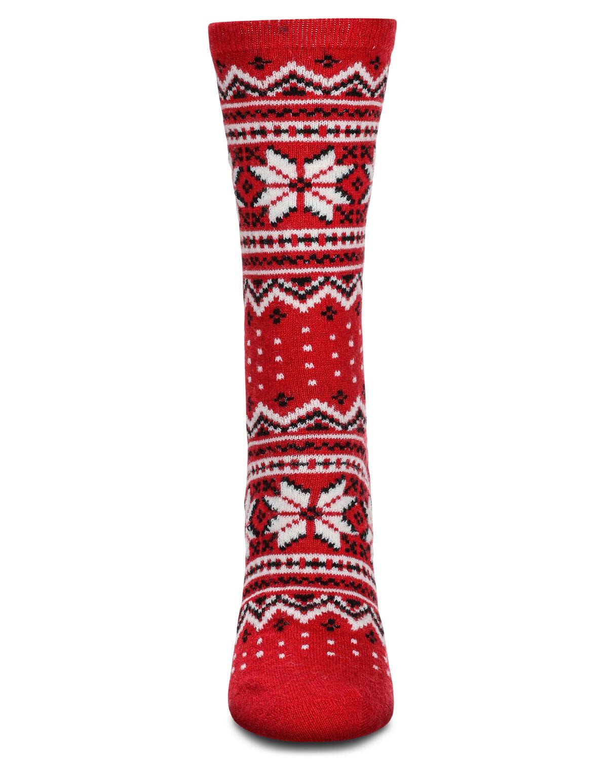 Women's Soft Fairisle Cashmere Blend Crew Socks, RED, alternate image number 1