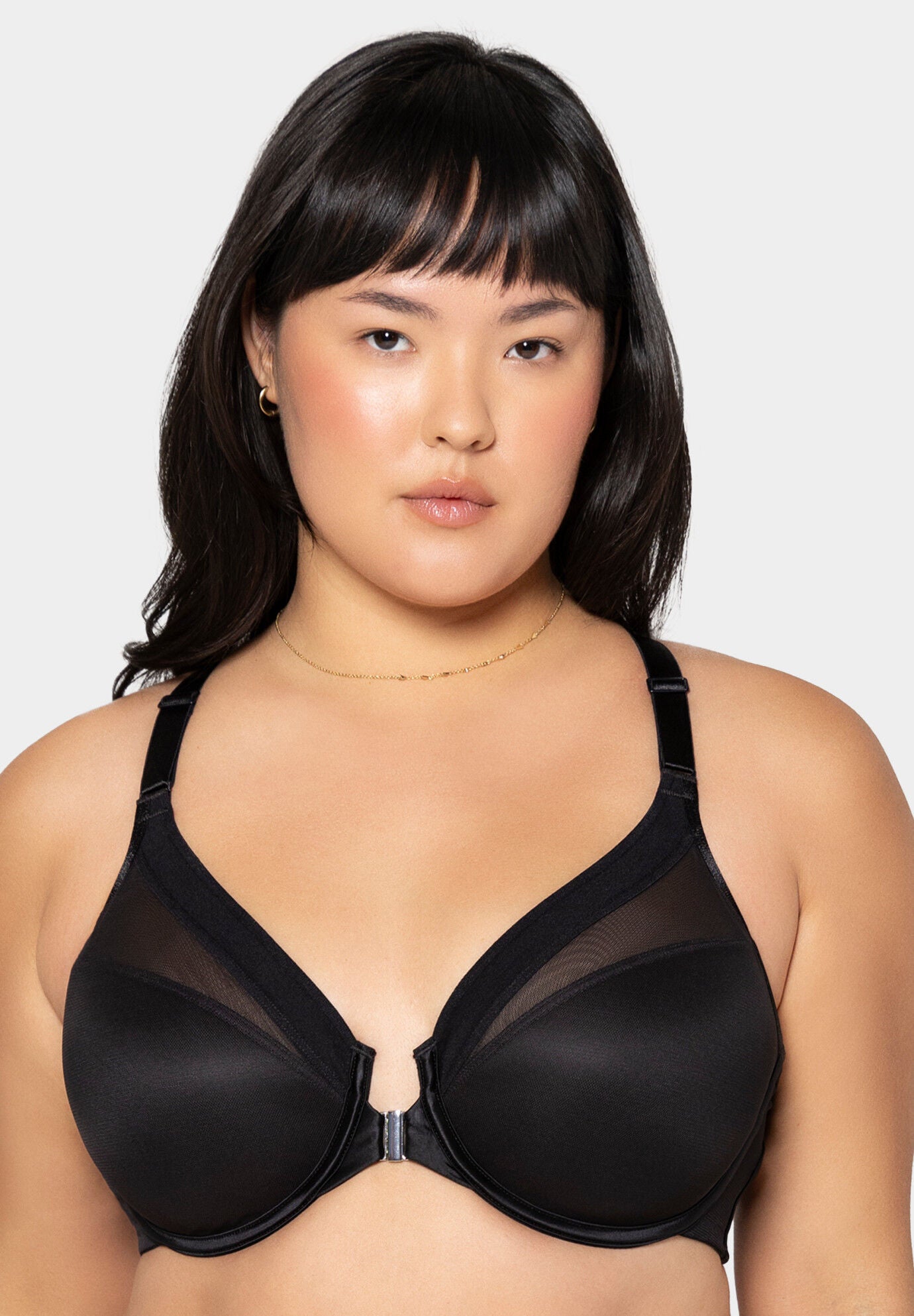 Sheer Mesh Front-Close Racerback T-Shirt Bra, BLACK HUE, alternate image number 2