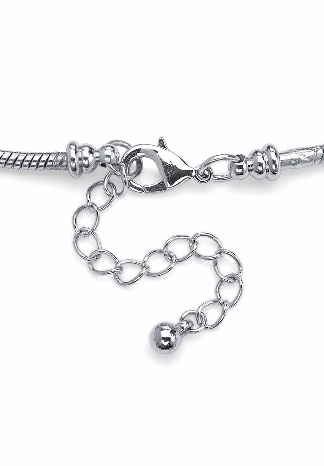 Bali Style Red Crystal Charm 8 inches Bracelet in Silvertone, , on-hover image number 1