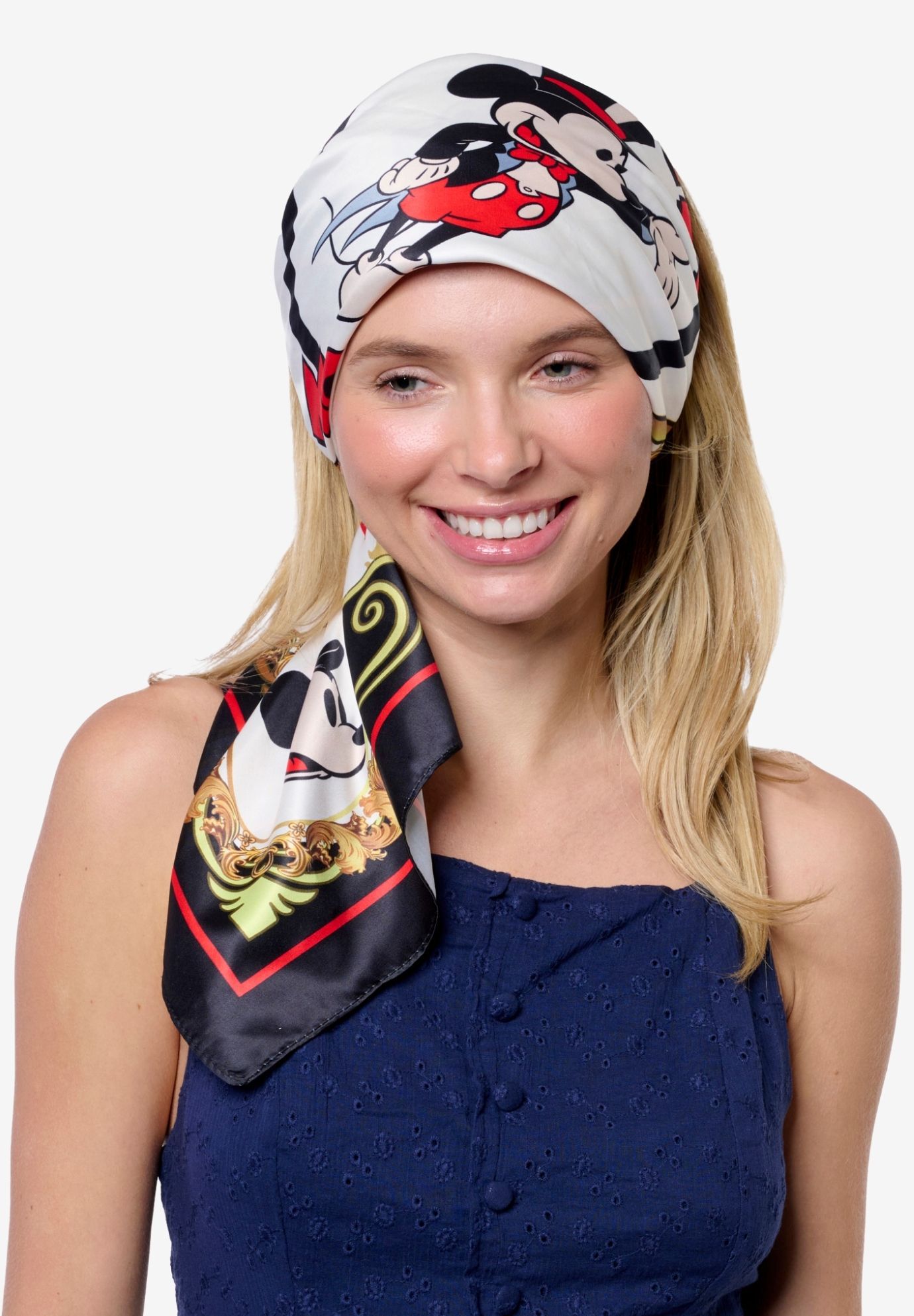 Disney Mickey Mouse Top Hat 35 inches x 35 inches Silky Square Scarf Head Wrap Neck Scarf, BLACK, alternate image number 4