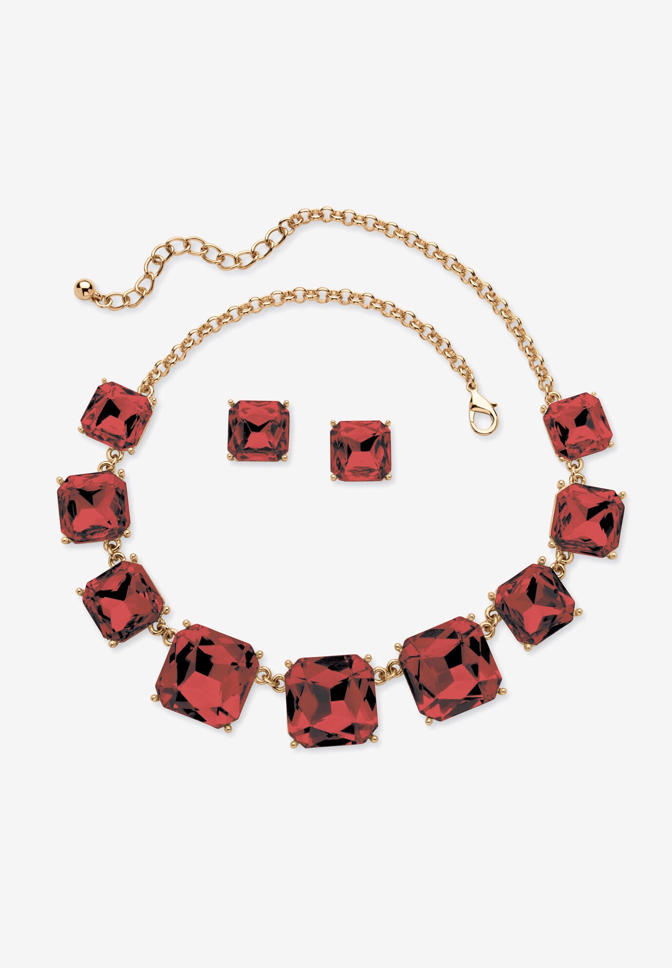 Gold Tone Necklace and Earring Set, Princess Cut Simulated Birthstones, JANUARY, hi-res image number 0