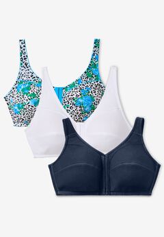 3-Pack Front-Close Cotton Wireless Bra