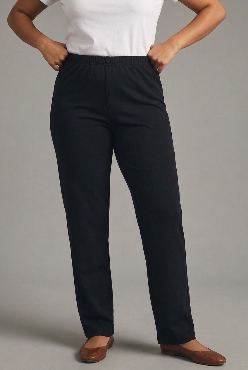 7-Day Straight-Leg Elastic-Waist Stretchy Knit Pant, HEATHER CHARCOAL, alternate image number 4